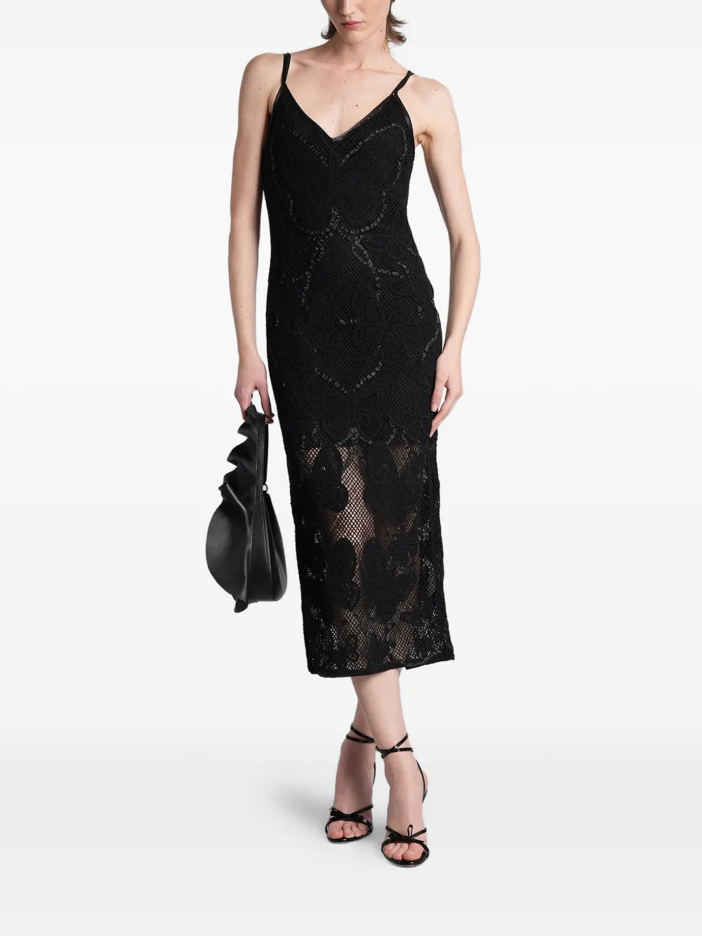 Blumarine Verfraaide midi-jurk met kant Zwart