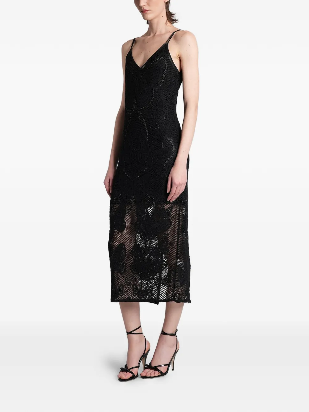 Blumarine Verfraaide midi-jurk met kant Zwart