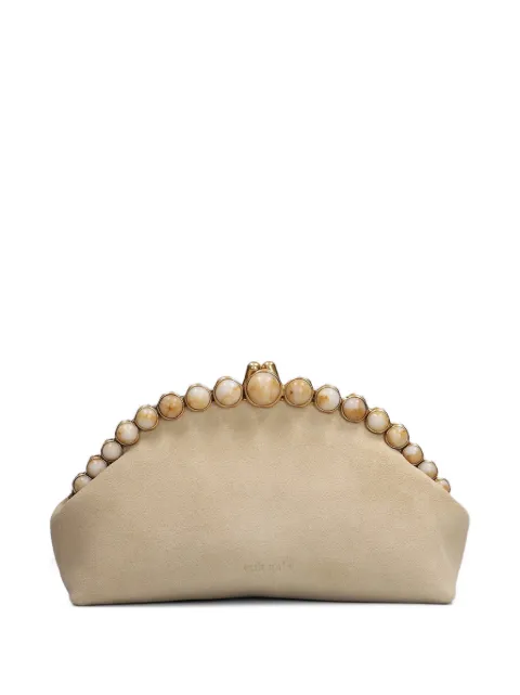 Cult Gaia bead-embellished suede clutch bag