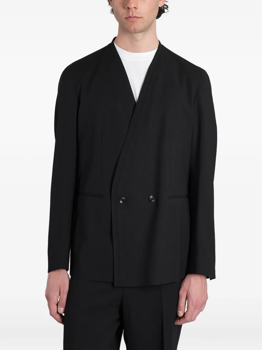 Tagliatore collarless double-breasted suit - Nero