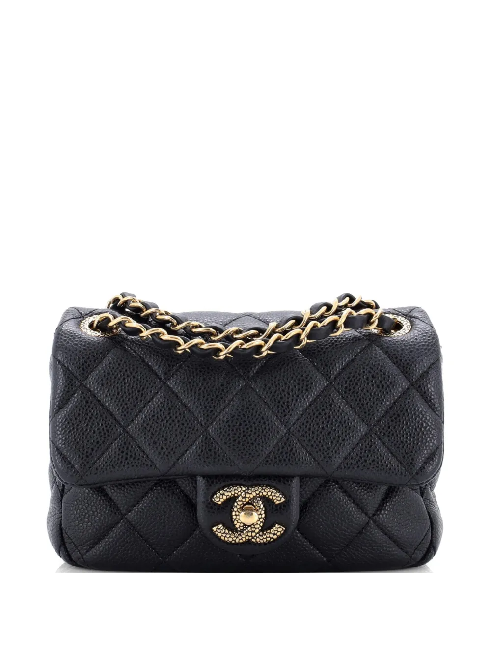 CHANEL Pre-Owned Textured CC Classic Single Flap Bag Quilted Caviar Mini crossbody bag - Nero
