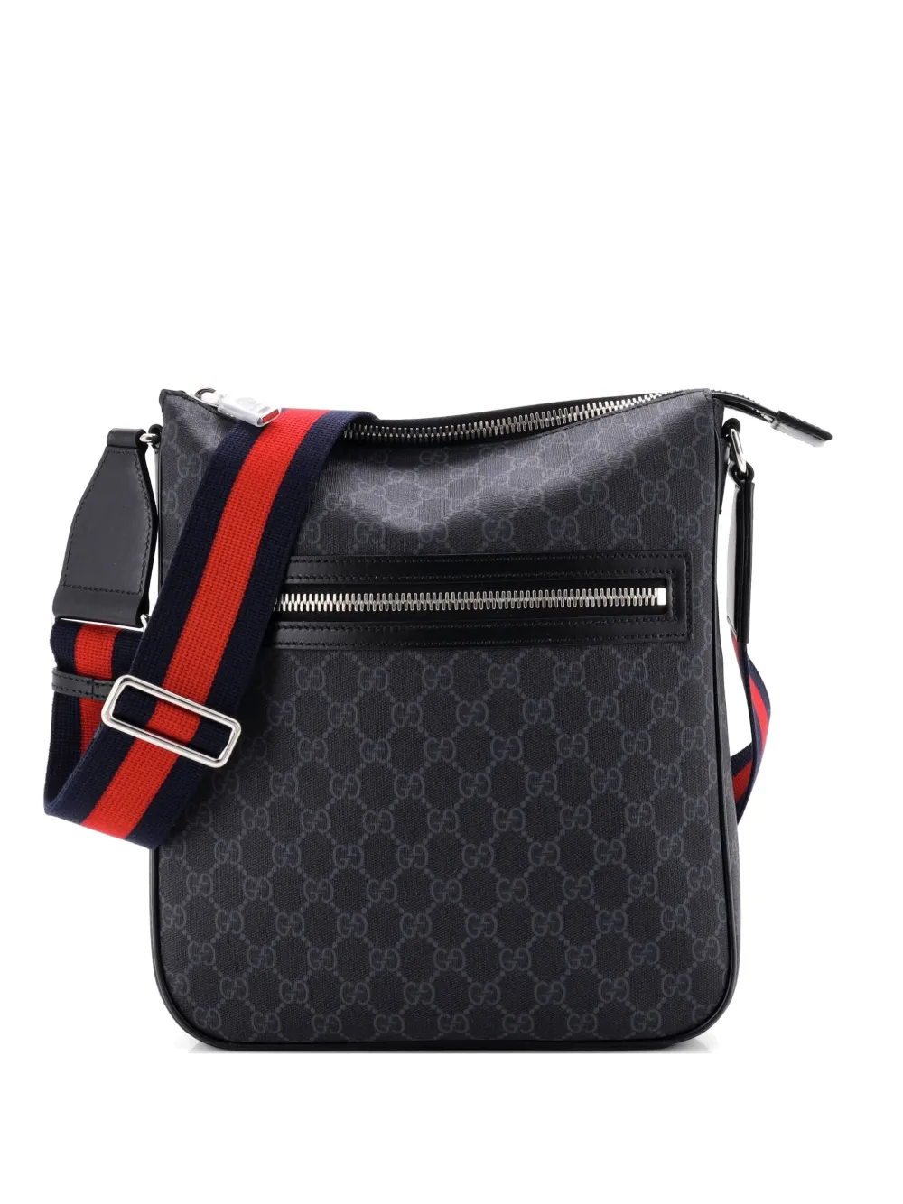 Gucci Pre-Owned Web Strap Front Zip Messenger Bag GG Coated Canvas Medium crossbody bag - Nero