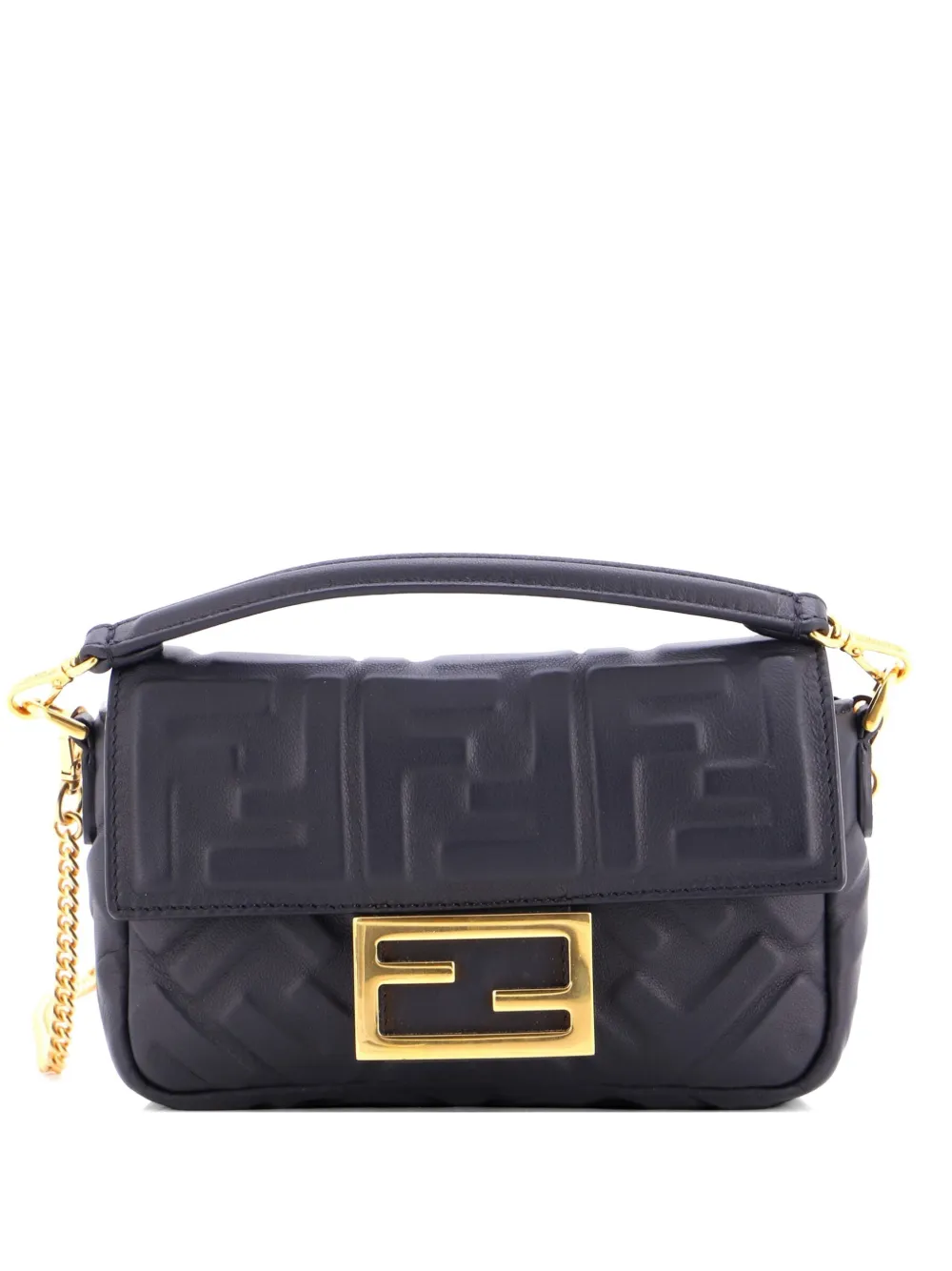 Fendi Pre-Owned Midi Baguette Chain Bag Zucca Embossed Leather Small shoulder bag - Nero