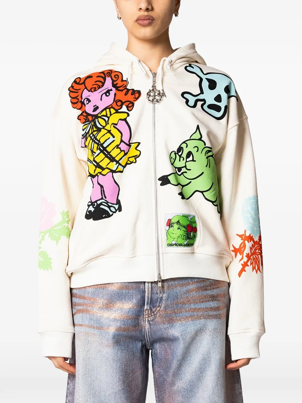 Chopova Lowena Cry Baby graphic-print zip-up hoodie - Bianco
