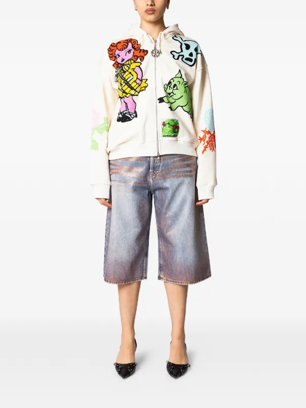 Chopova Lowena Cry Baby graphic-print zip-up Hoodie | White | FARFETCH