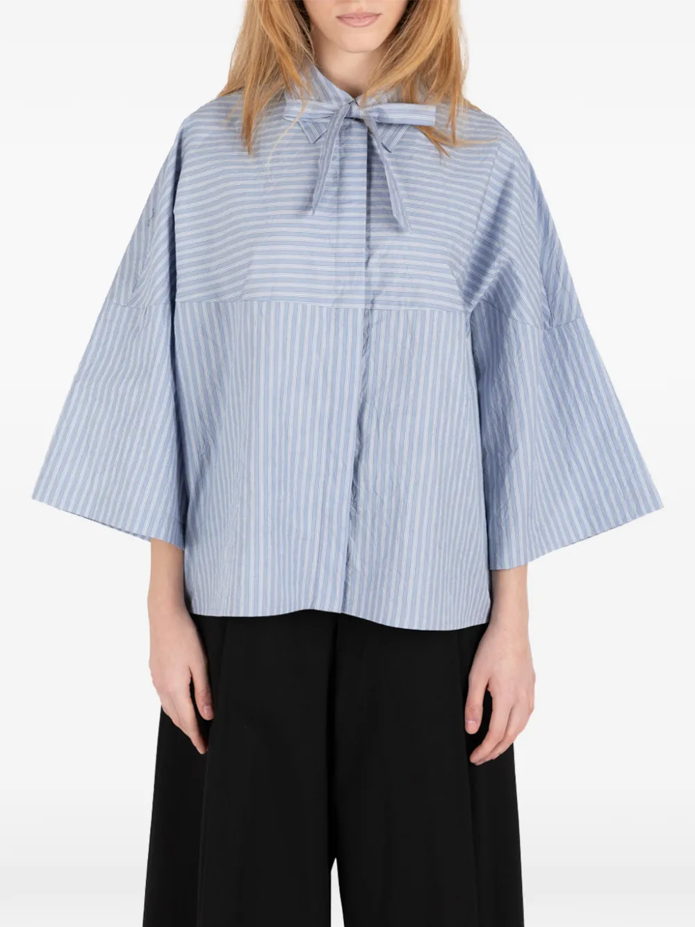 Société Anonyme Sakamoto striped bow shirt - Blu