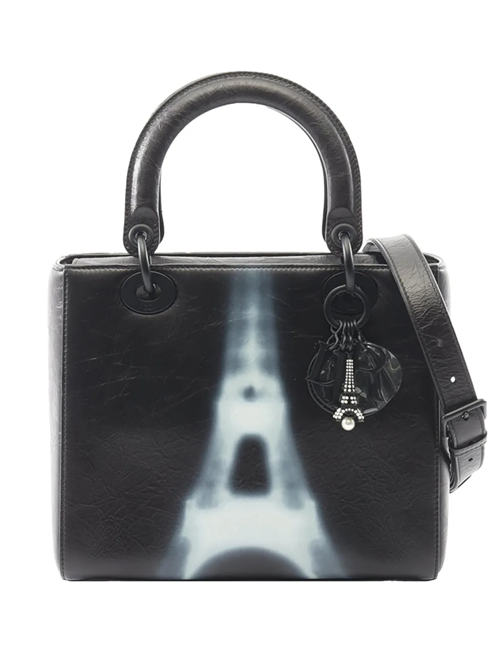 Christian Dior Pre-Owned 2010-2026 Medium Crinkled Calfskin Eiffel Tower Lady Dior satchel - Black