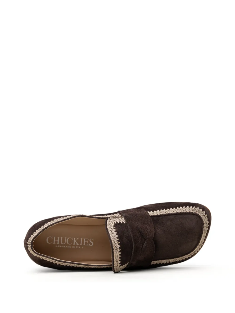 CHUCKIES Suède loafers met gehaakte afwerking Bruin