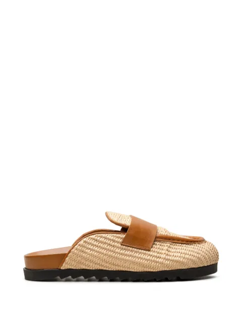 CHUCKIES woven raffia leather-trim mules