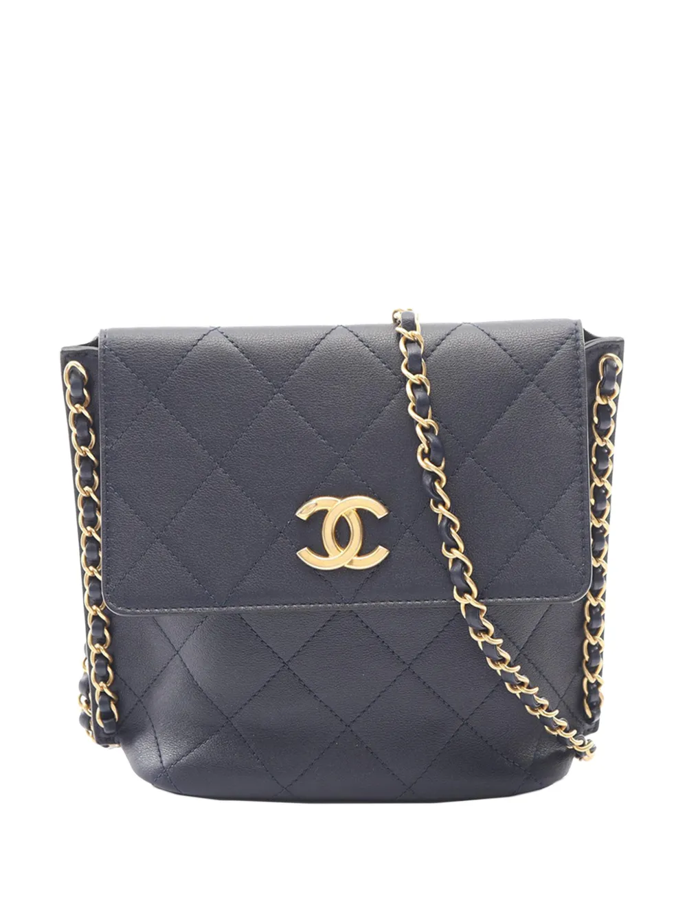 CHANEL Pre-Owned 2021 Small Quilted Lambskin Chain Hobo Flap crossbody bag - Blu
