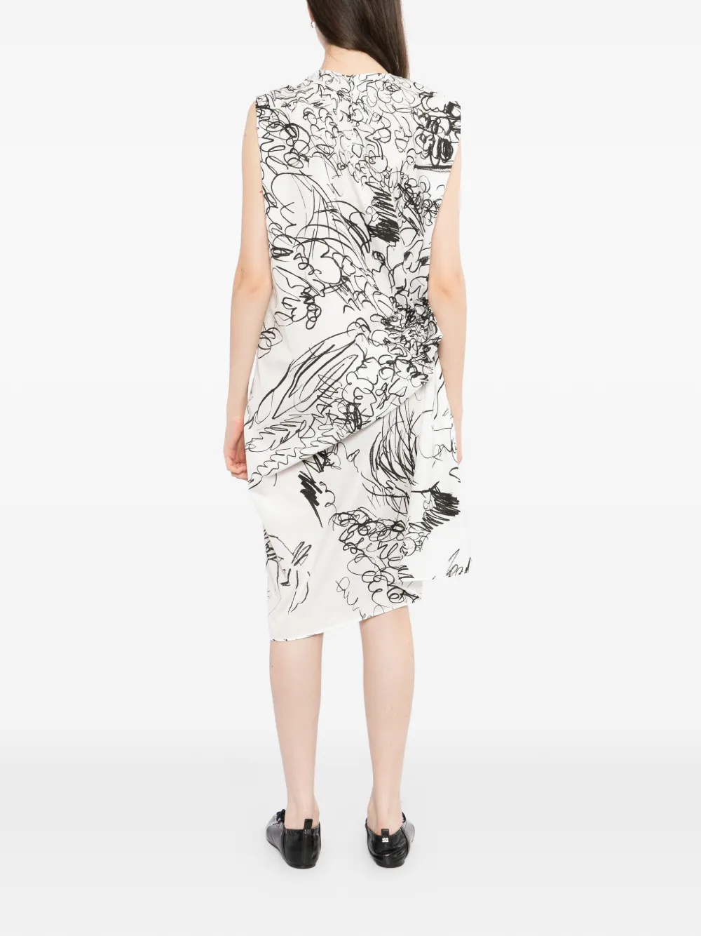 JNBY Handgetekende jurk met bloemenprint en getailleerde taille Wit