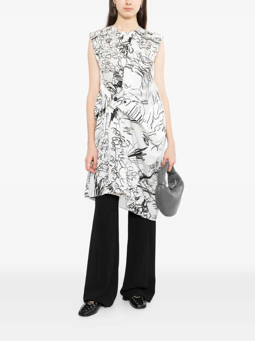 JNBY Handgetekende jurk met bloemenprint en getailleerde taille Wit