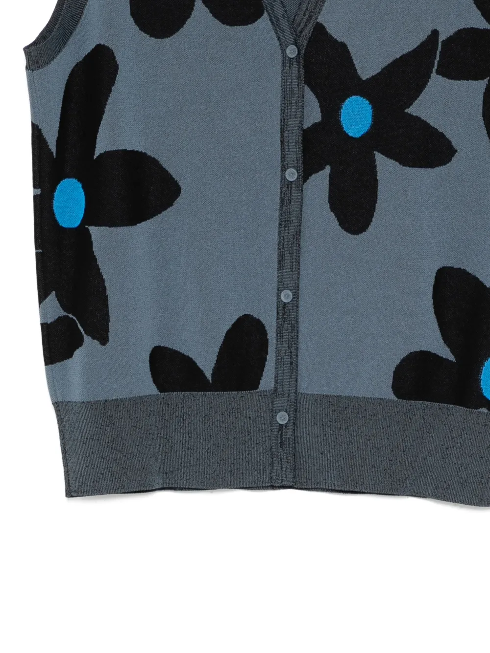 LESS Vest met V-hals en bloem intarsia Blauw