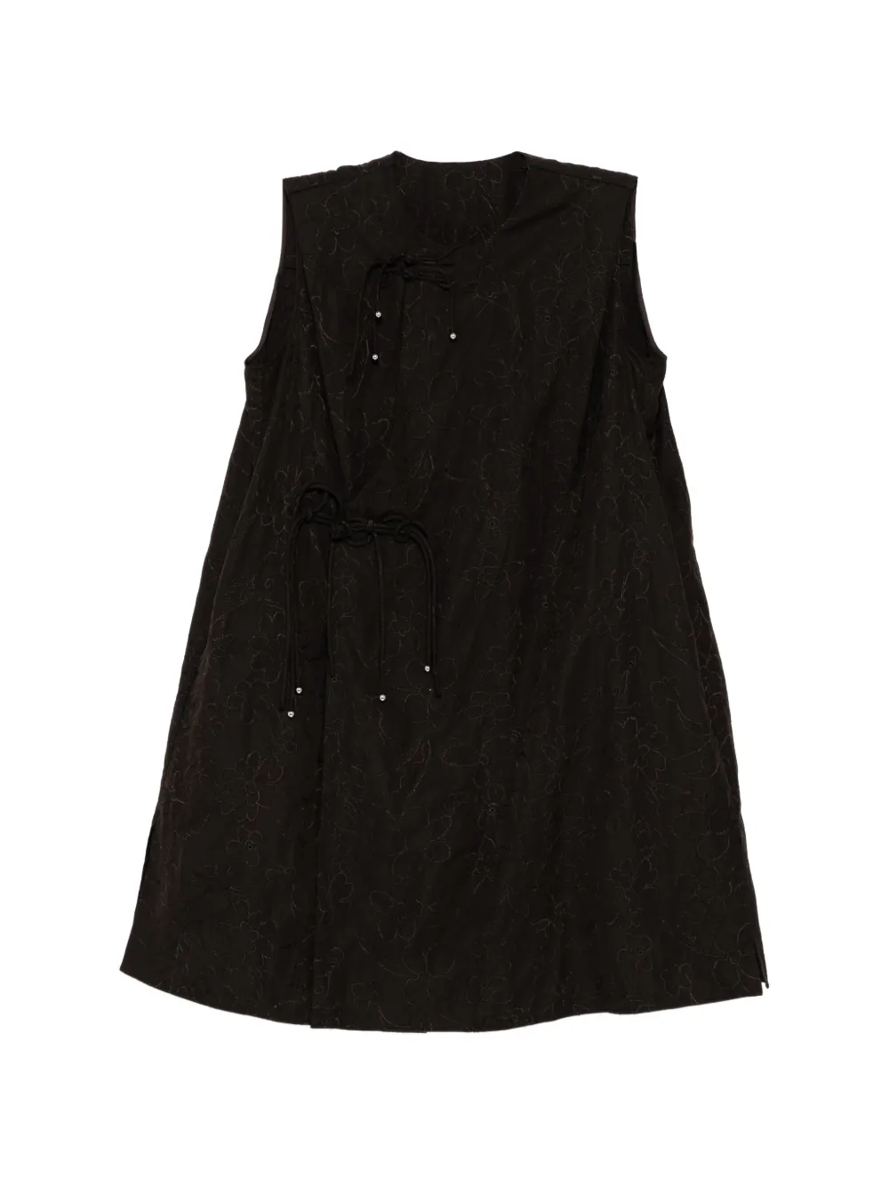 JNBY Abito con ricamo a fiori e coulisse - Nero