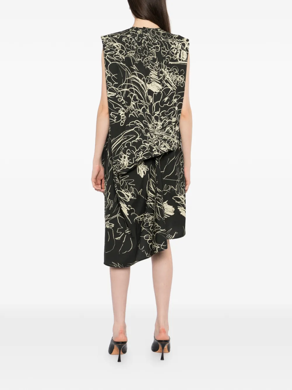 JNBY Asymmetrische jurk en bloemen-print Zwart