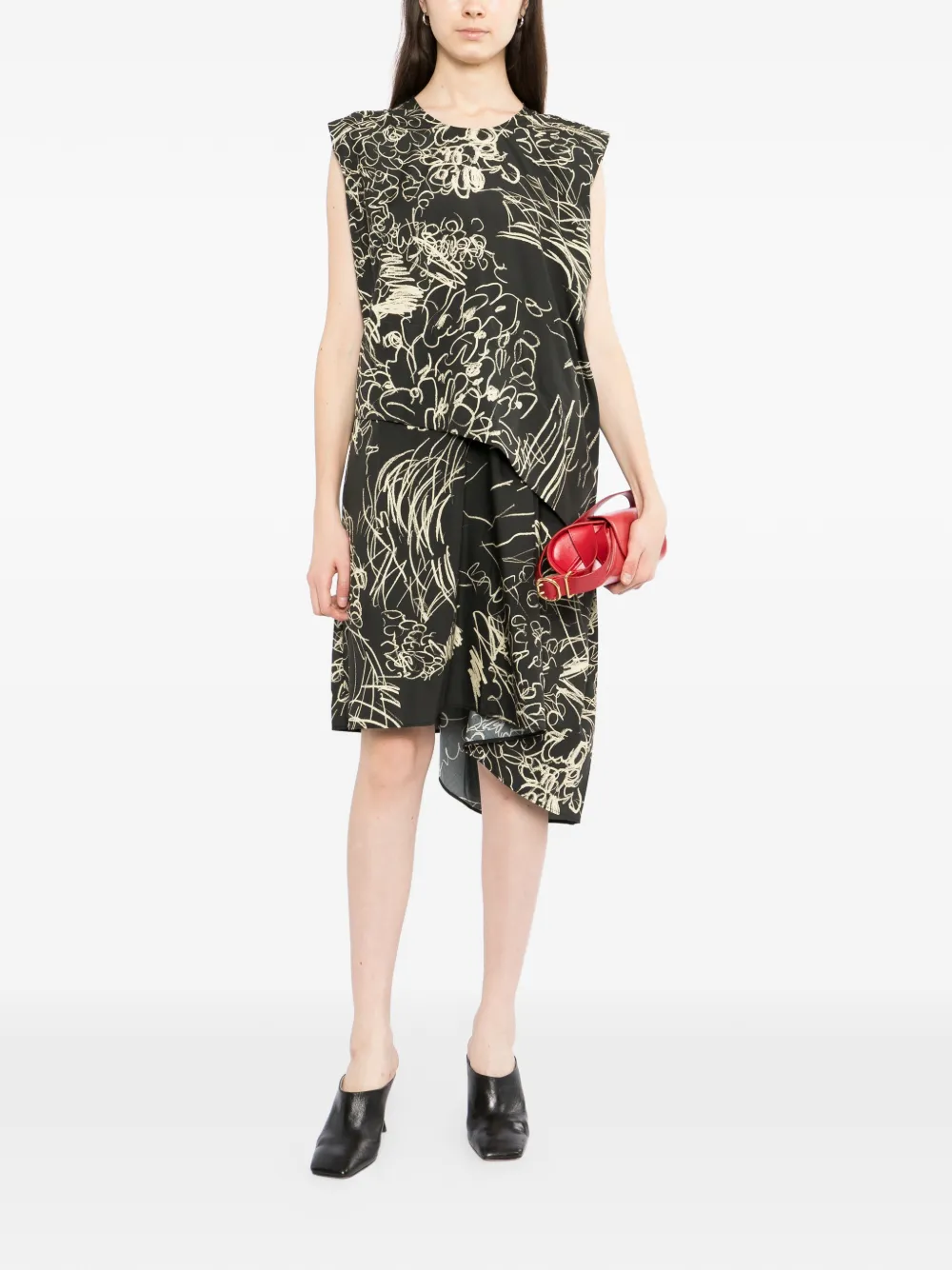 JNBY Asymmetrische jurk en bloemen-print Zwart