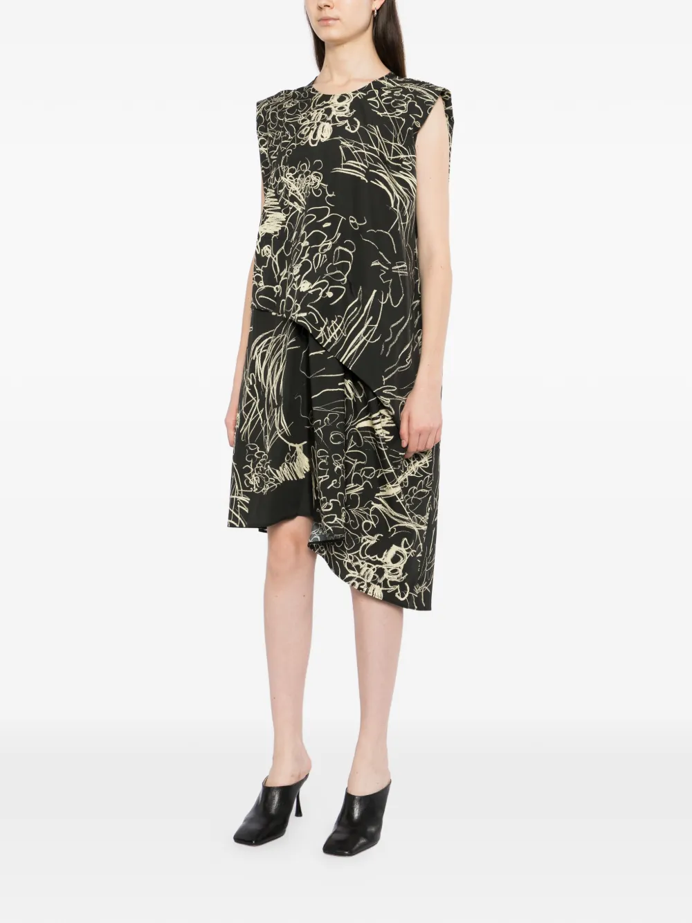 JNBY Asymmetrische jurk en bloemen-print Zwart