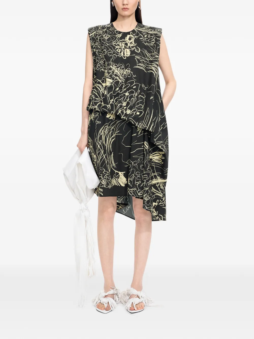 JNBY Asymmetrische jurk en bloemen-print Zwart