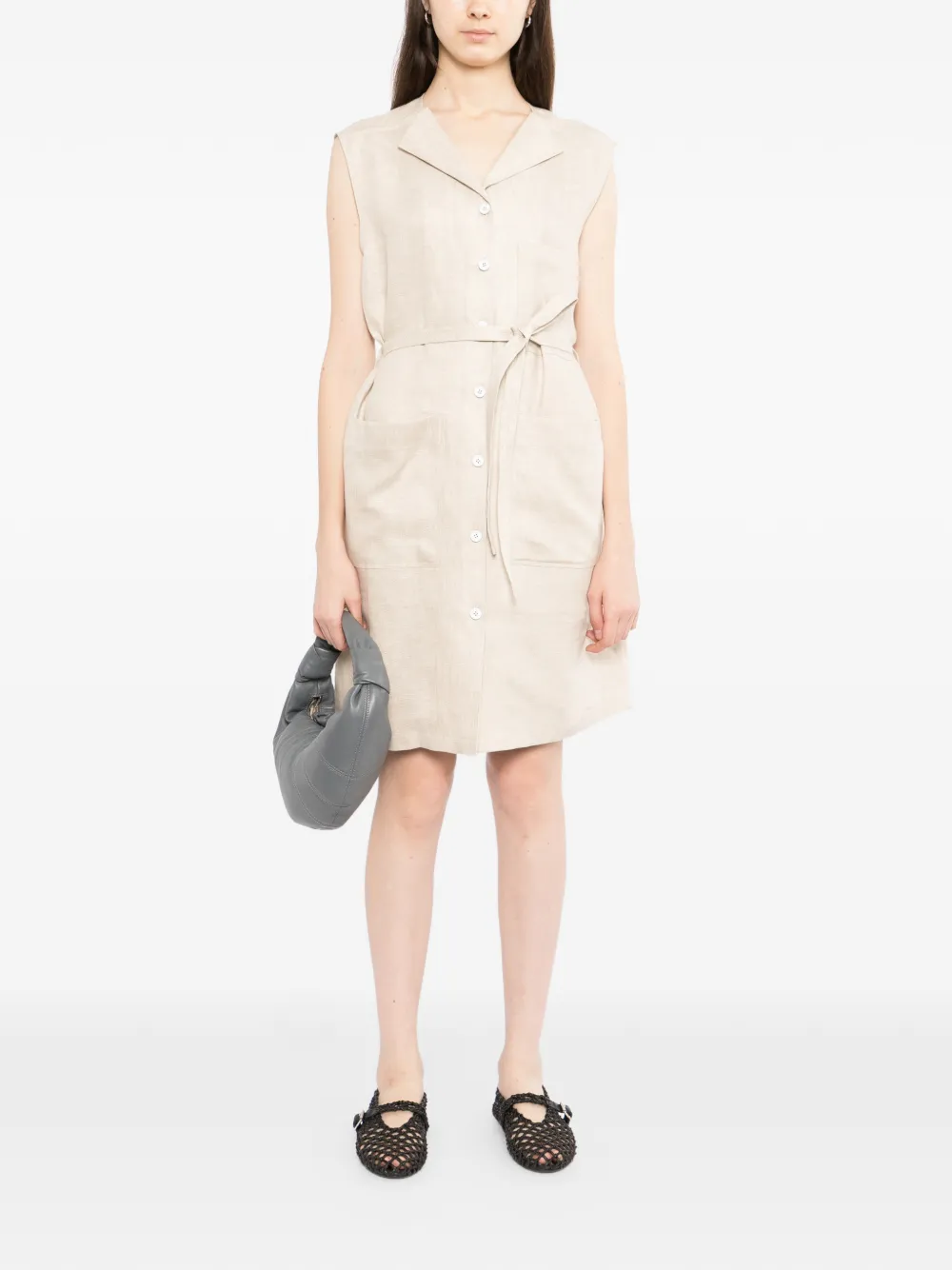 LESS Mouwloze jurk met revers Beige