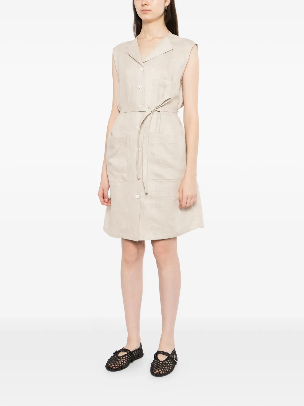 LESS Mouwloze jurk met revers Beige