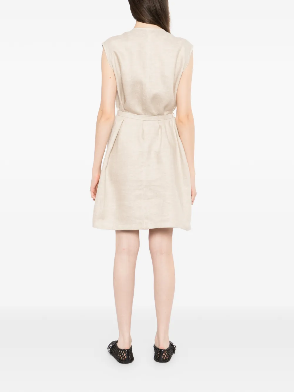 LESS Mouwloze jurk met revers Beige