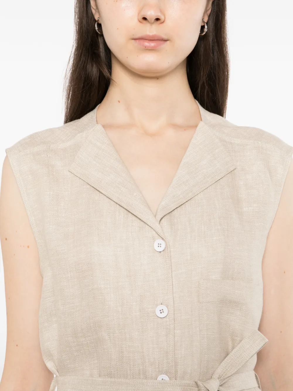 LESS Mouwloze jurk met revers Beige