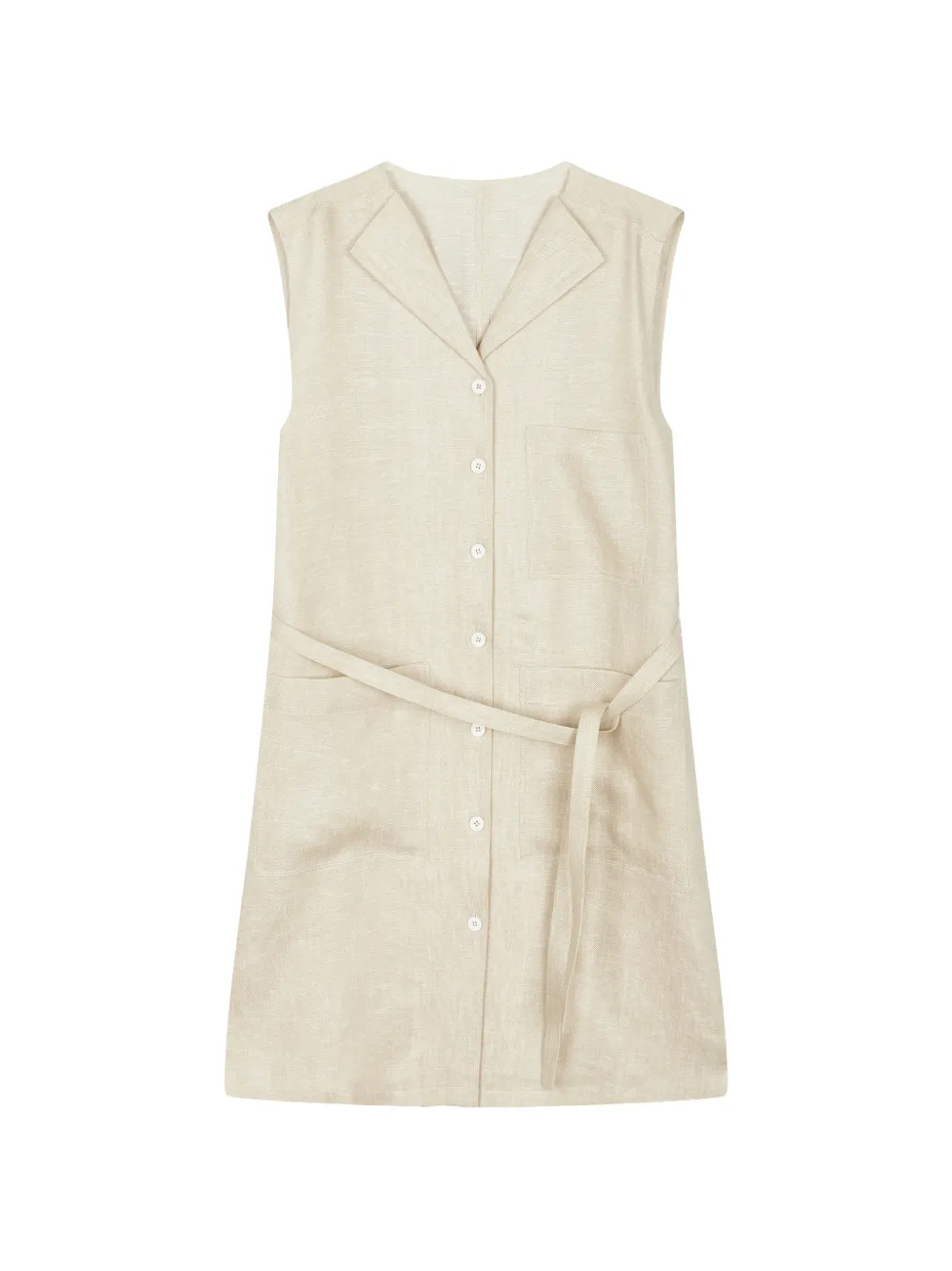 LESS Mouwloze jurk met revers Beige