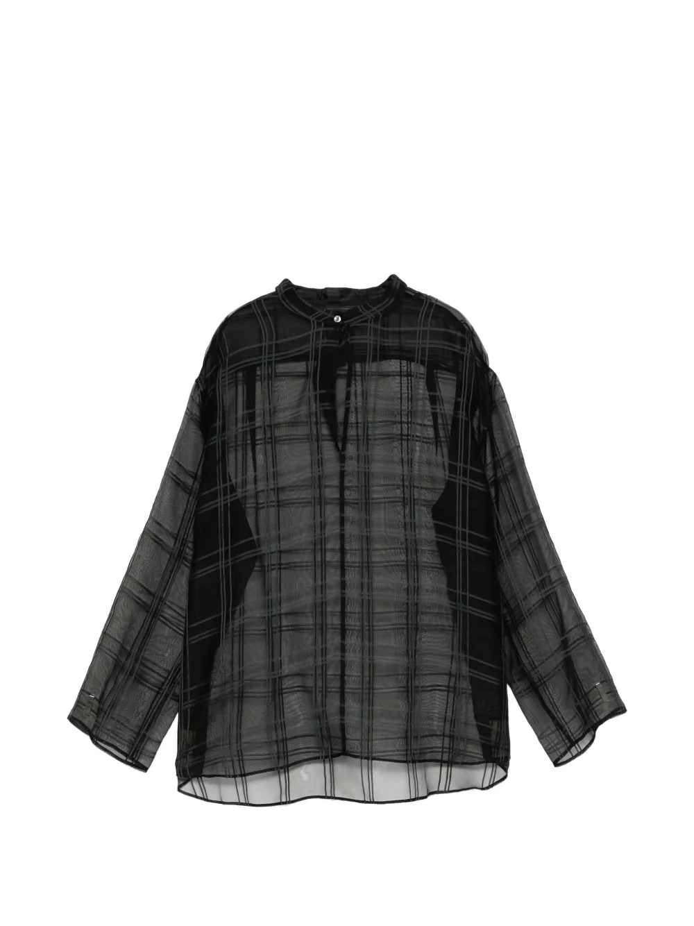 LESS Blusa semi trasparente a quadri - Nero