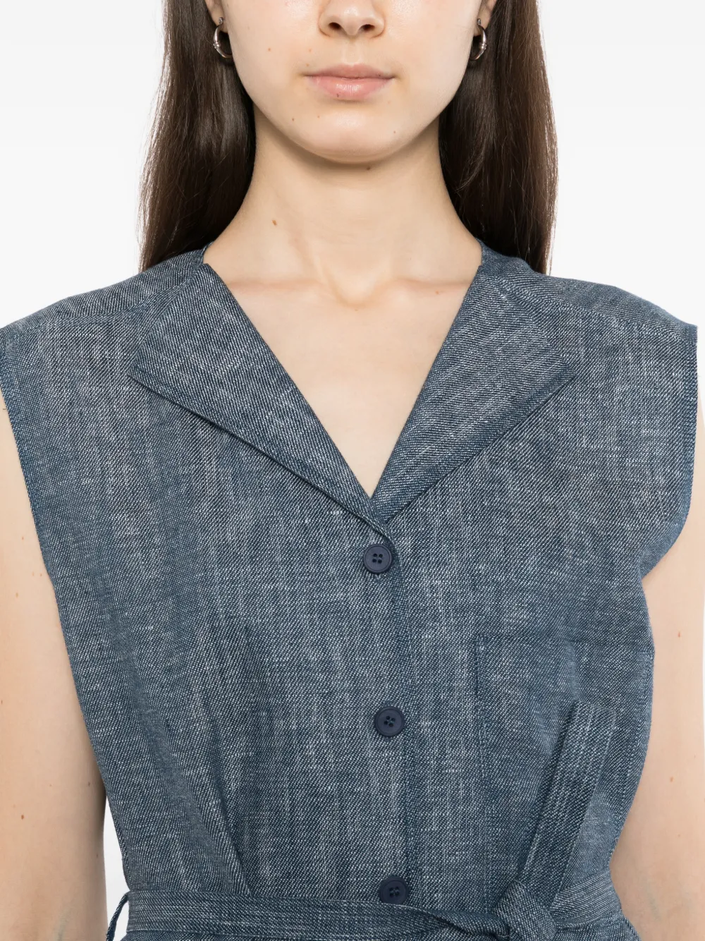 LESS Mouwloze jurk met V-hals Blauw