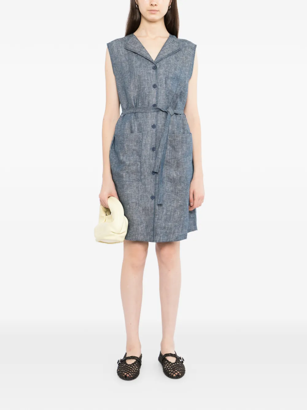 LESS Mouwloze jurk met V-hals Blauw