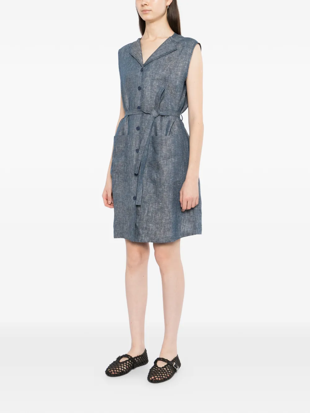 LESS Mouwloze jurk met V-hals Blauw