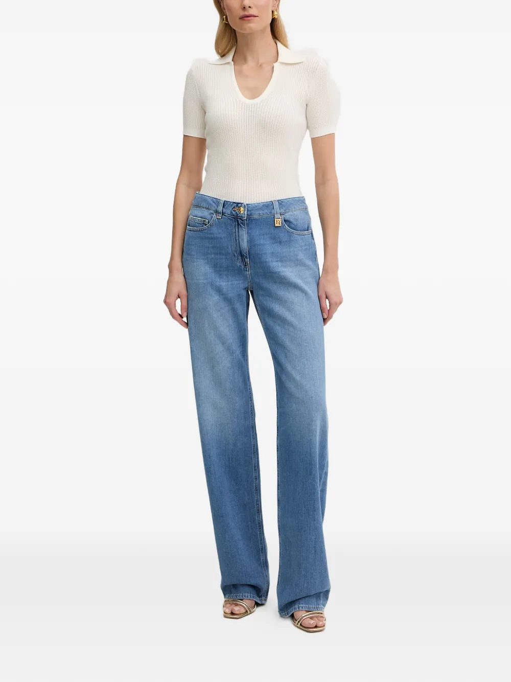 Elisabetta Franchi Gebreid poloshirt met logo-print Beige