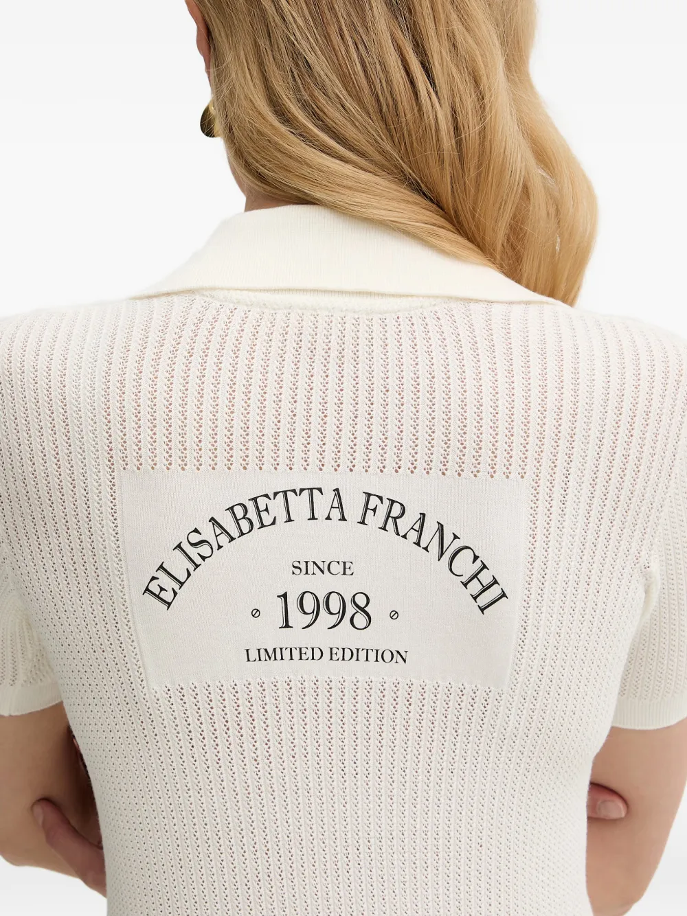 Elisabetta Franchi Gebreid poloshirt met logo-print Beige