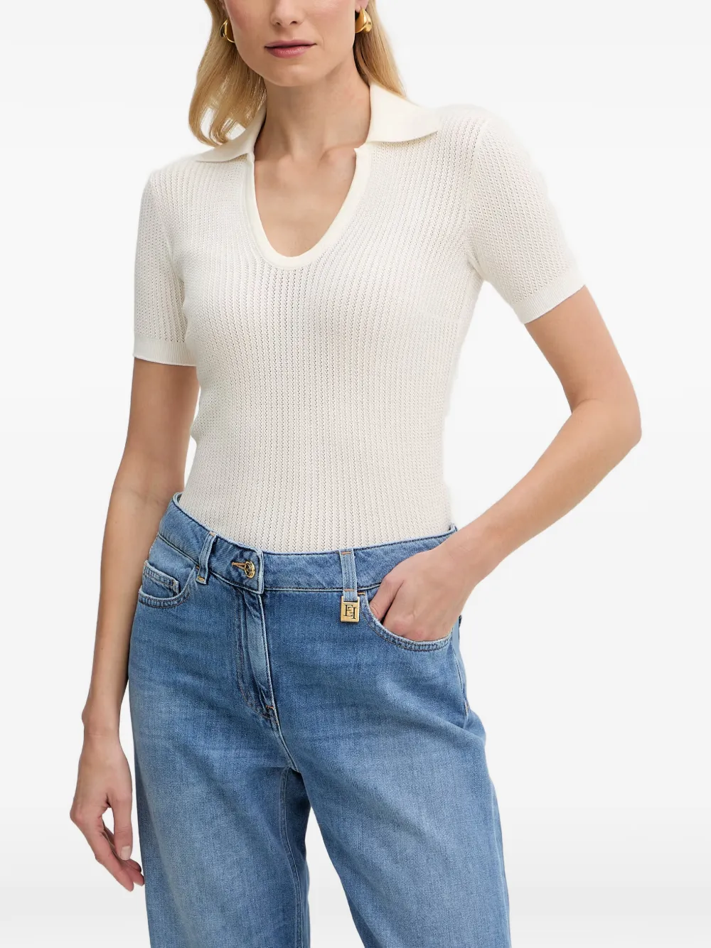 Elisabetta Franchi logo-patch knitted top - Toni neutri