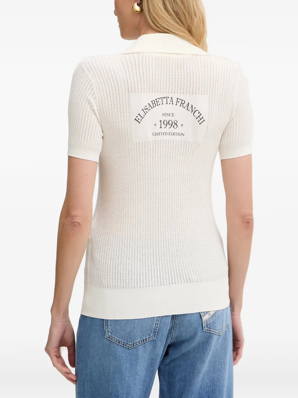 Elisabetta Franchi Gebreid poloshirt met logo-print Beige