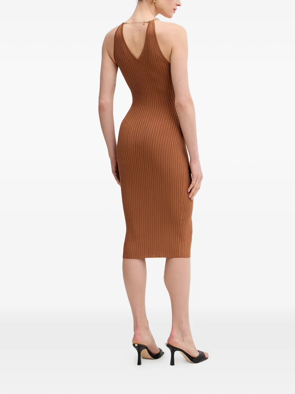 Elisabetta Franchi Geribbelde midi-jurk Bruin