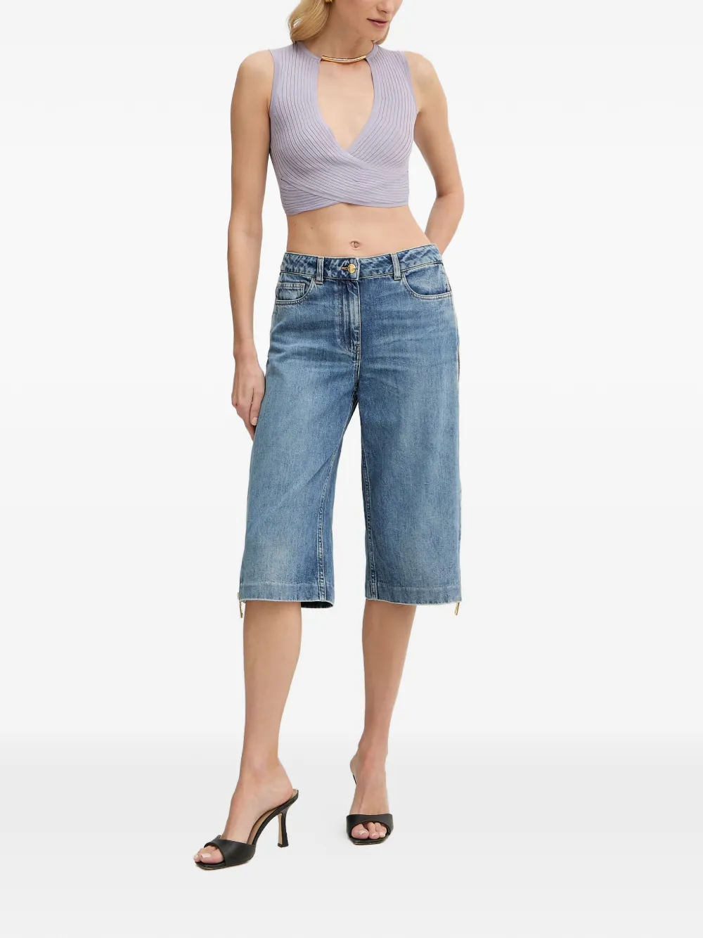Elisabetta Franchi Ribgebreide wikkeltop Paars
