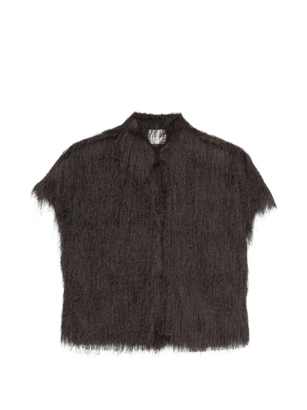 Alysi fringed short-sleeve top - Marrone