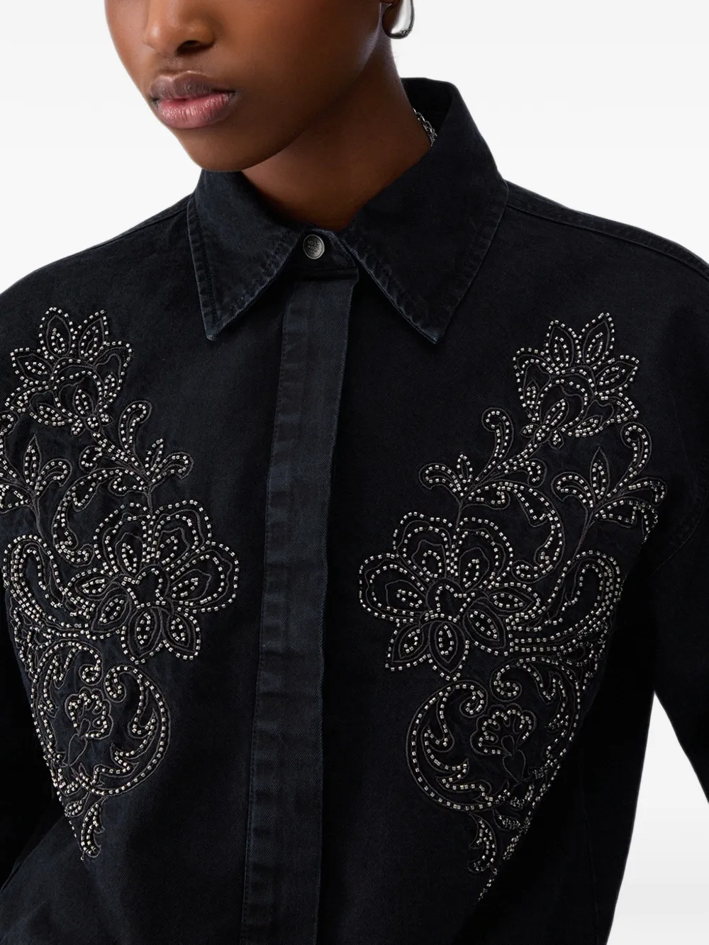 LIU JO shirt in denim with embroidery Zwart