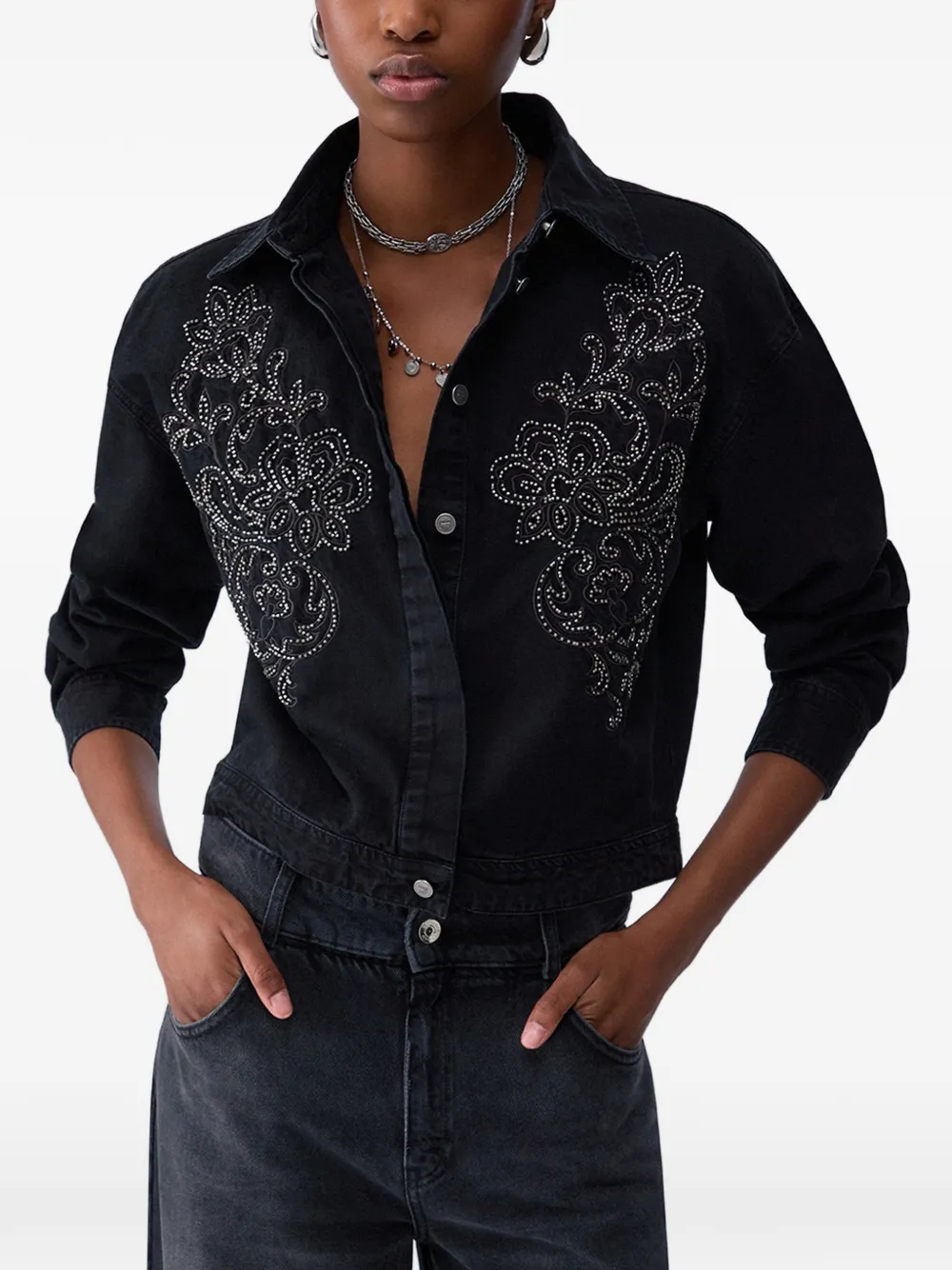 LIU JO shirt in denim with embroidery Zwart