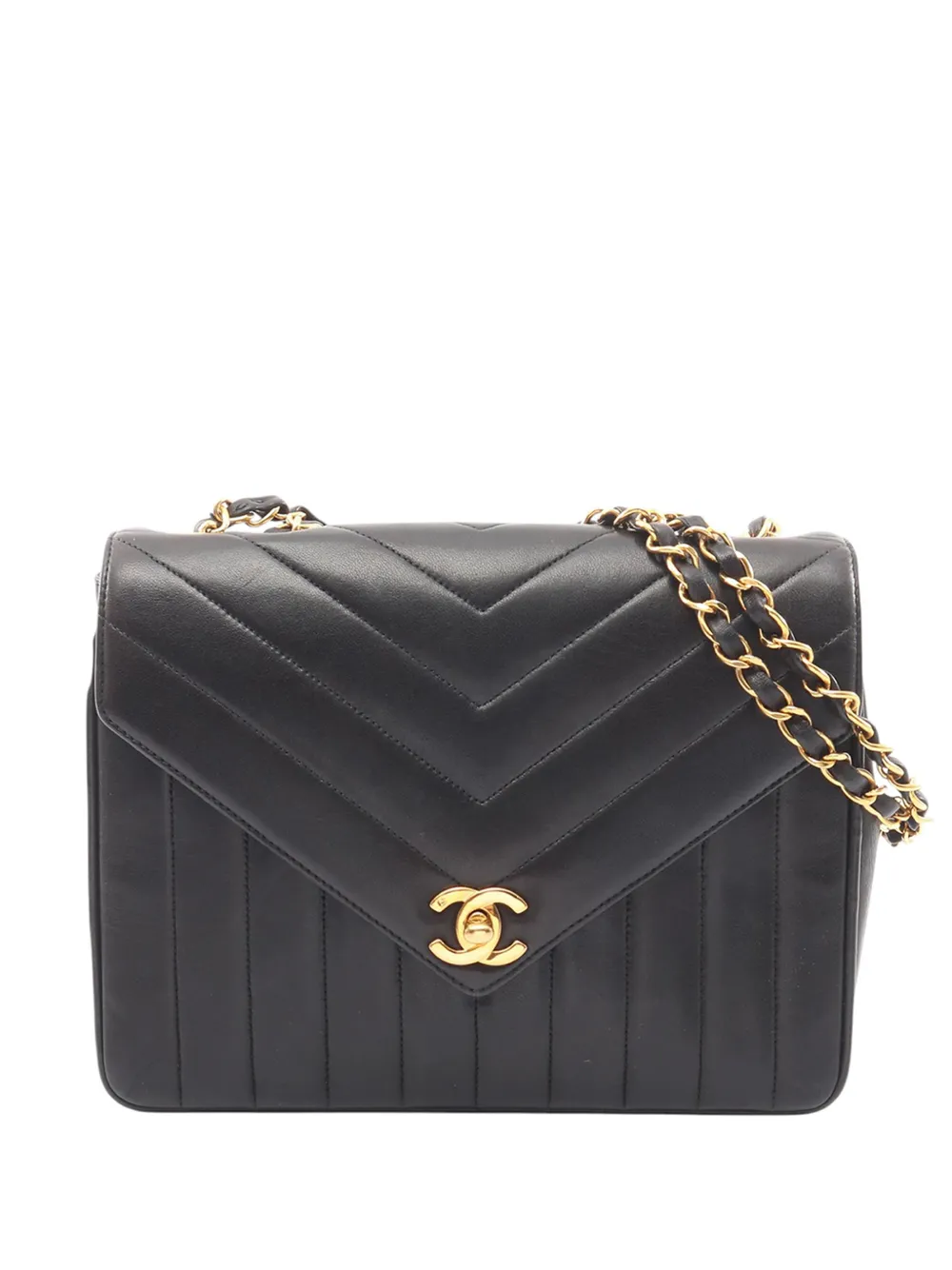CHANEL Pre-Owned 1997-1999 Chevron Lambskin Envelope Flap crossbody bag - Nero