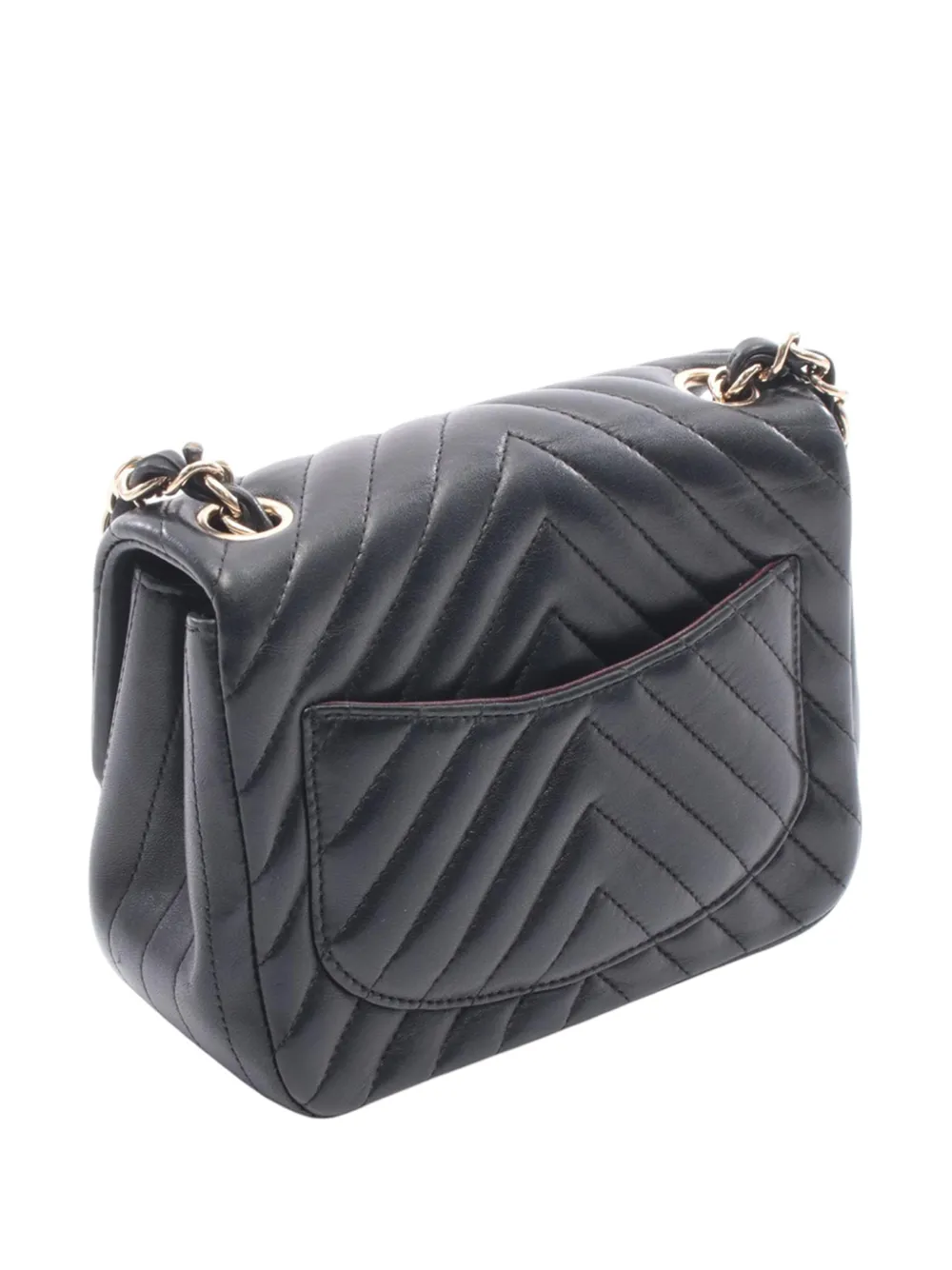  Chanel Pre-owned Borsa A Tracolla Square Classic Mini In Pelle Di Agnello Con Battente E Motivo Chevron 2017-2018 - Nero 