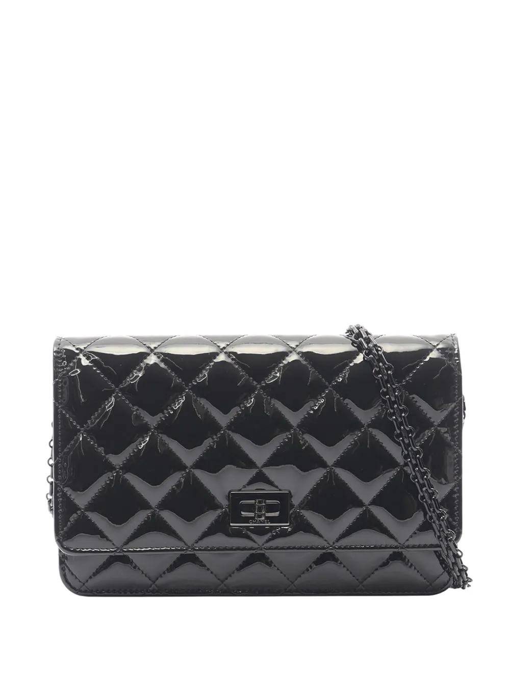 CHANEL Pre-Owned 2019 Quilted Patent Reissue 2.55 Wallet on Chain crossbody bag - Nero