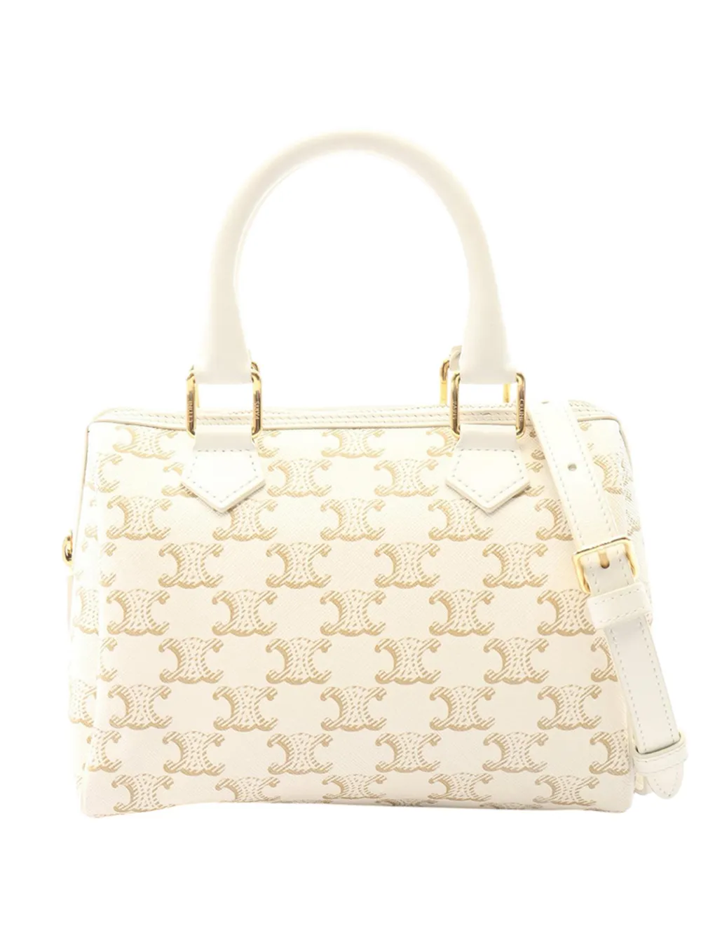 Celine Pre-Owned 2010-2026 Small Triomphe Coated Canvas Boston Bag satchel - Bianco