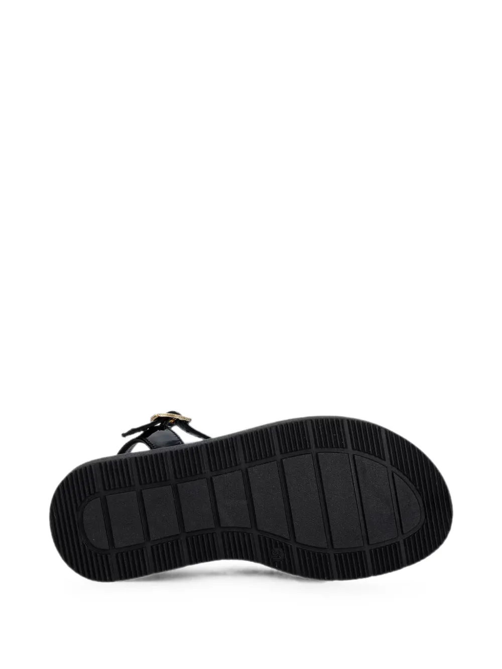 Elisabetta Franchi Kids logo-plaque patent-finish sandals Zwart