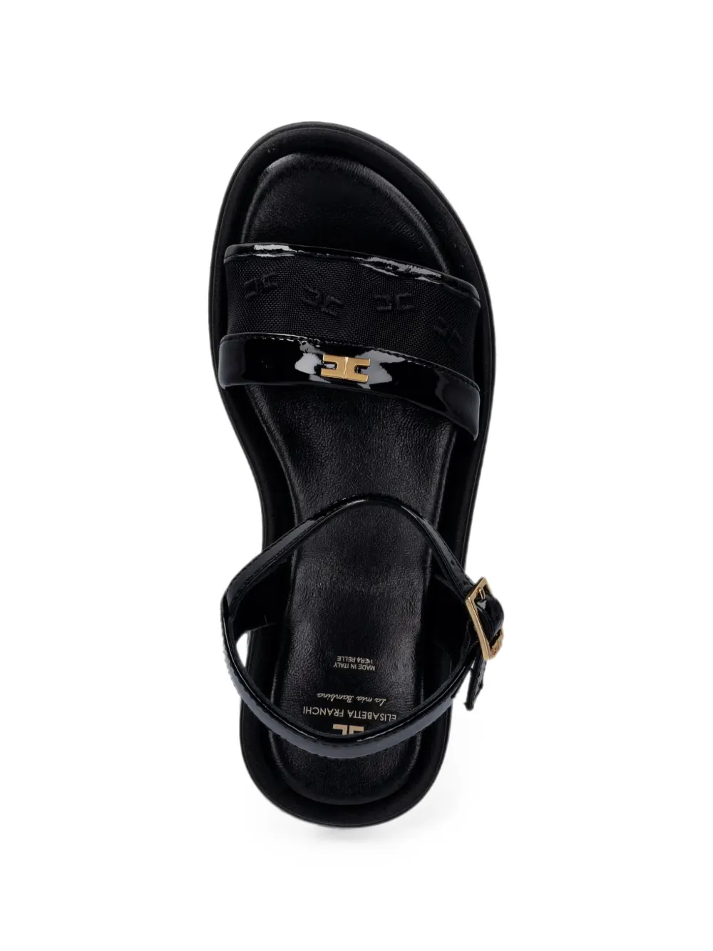 Elisabetta Franchi Kids logo-plaque patent-finish sandals Zwart