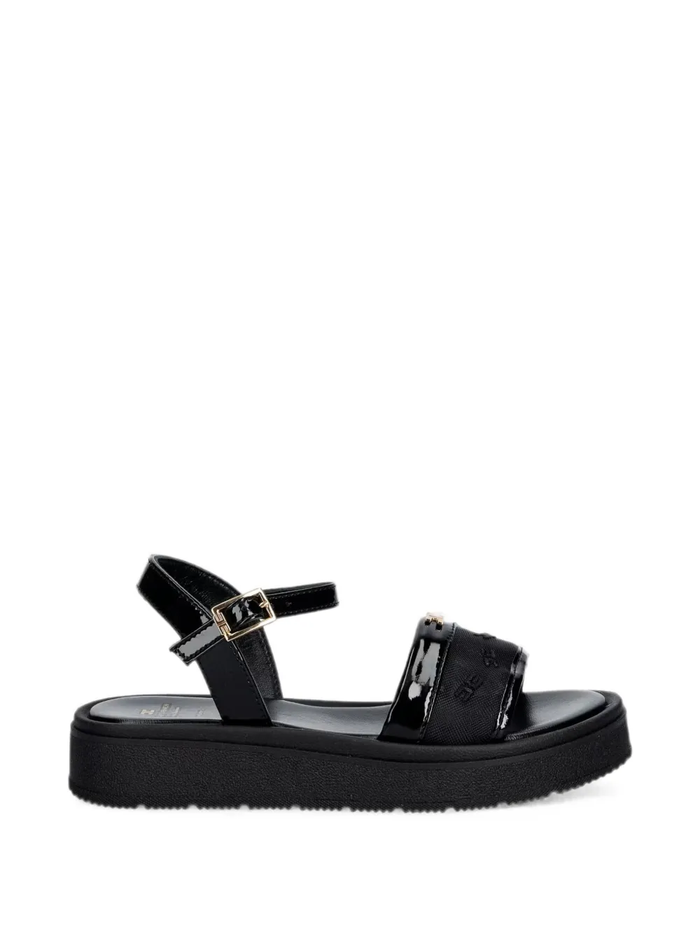 Elisabetta Franchi Kids logo-plaque patent-finish sandals - Nero