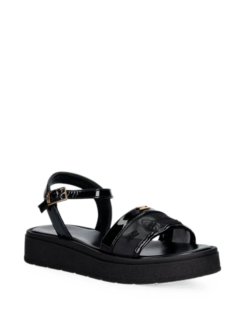 Elisabetta Franchi Kids logo-plaque patent-finish sandals Zwart