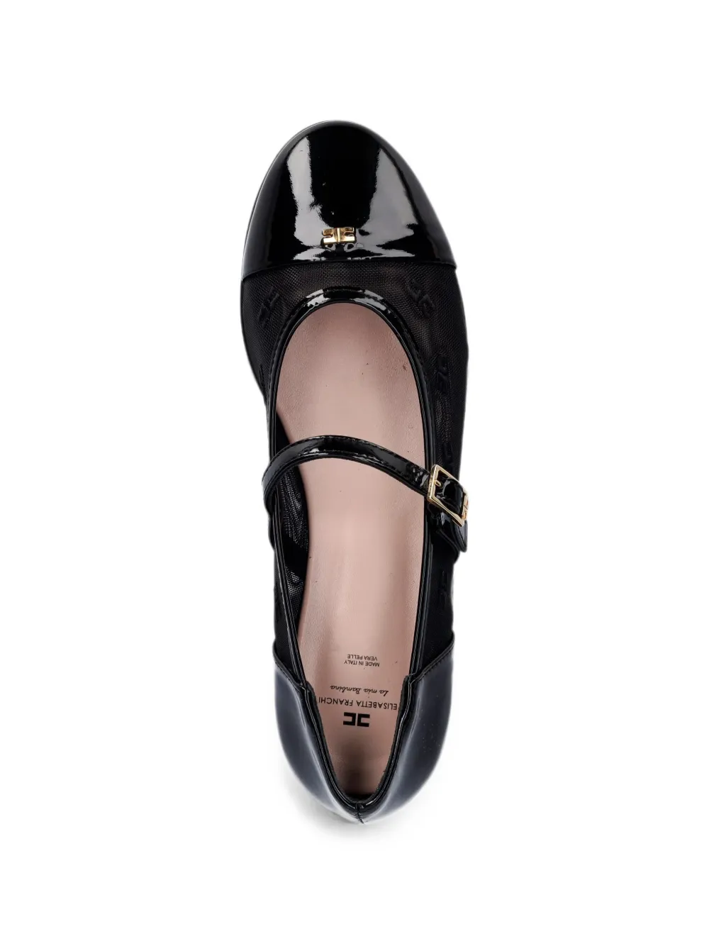 Elisabetta Franchi Kids logo-plaque patent-calf leather ballet flats Zwart