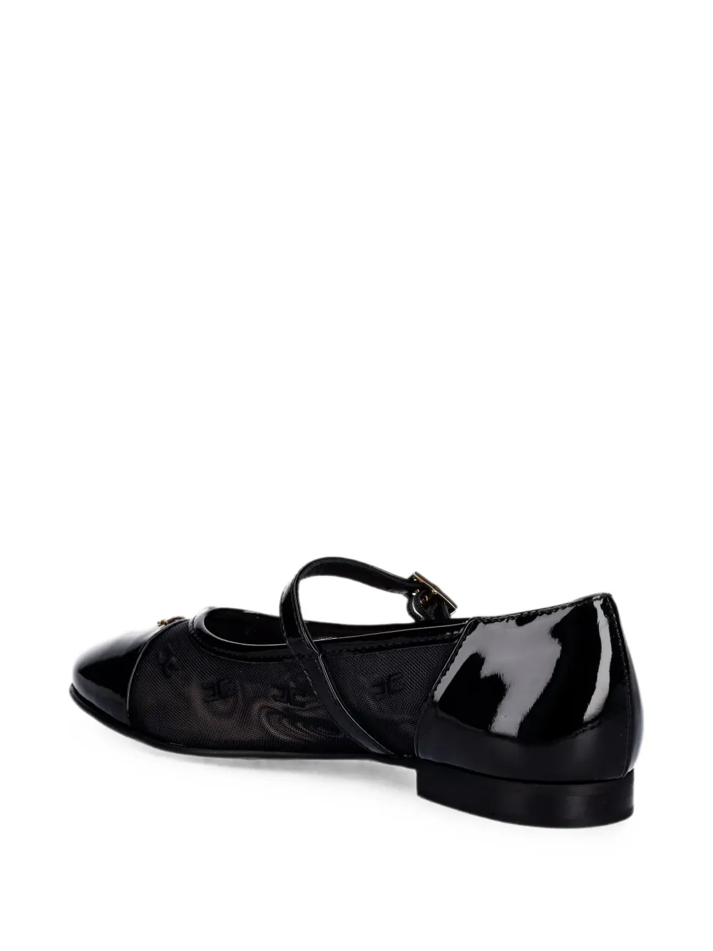 Elisabetta Franchi Kids logo-plaque patent-calf leather ballet flats Zwart